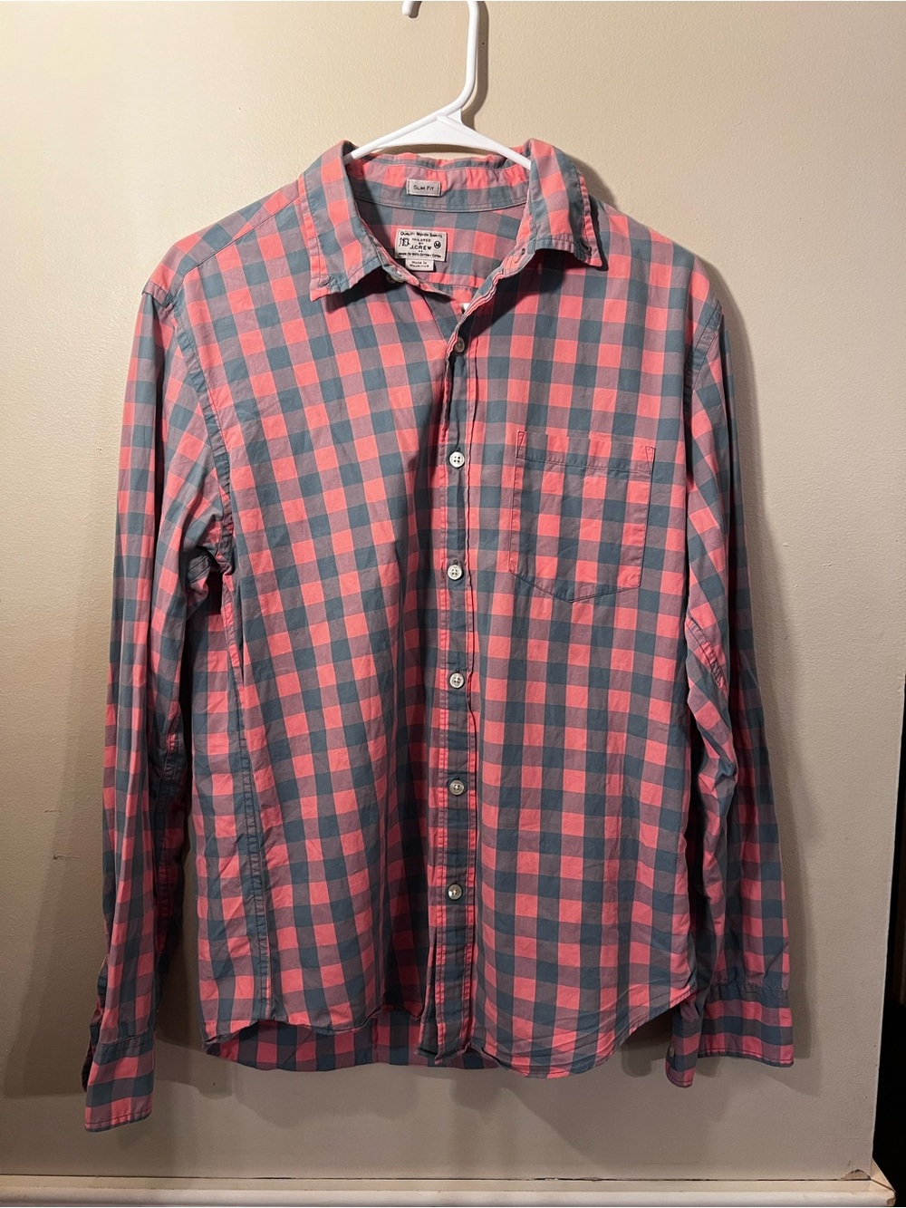 Men's Button-Up Plaid Shirt - Pink Gray